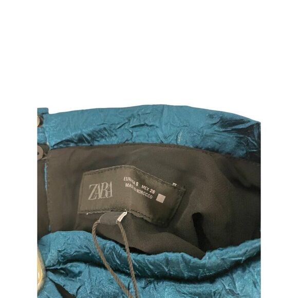 Zara Womens Midi Dress Small S Green Gold Applique Satin Wrinkle 2774/898 NWT - Picture 4 of 16